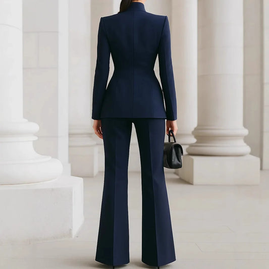 Two-Piece Women’s Tailored Pant Set – Elegant Solid Matching Blazer & Pants