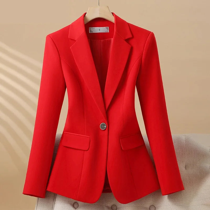 Elegant Single Button Blazer/Long Sleeve Red Black/White Slim Suit/Ladies Office Wear/Single Button.