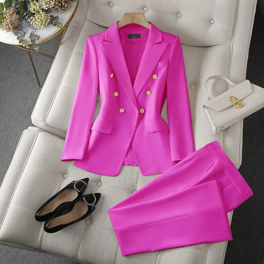 Timeless Elegance: Double-Breasted Blazer & Slim Fit Pants Set/Effortless power for the modern woman.
