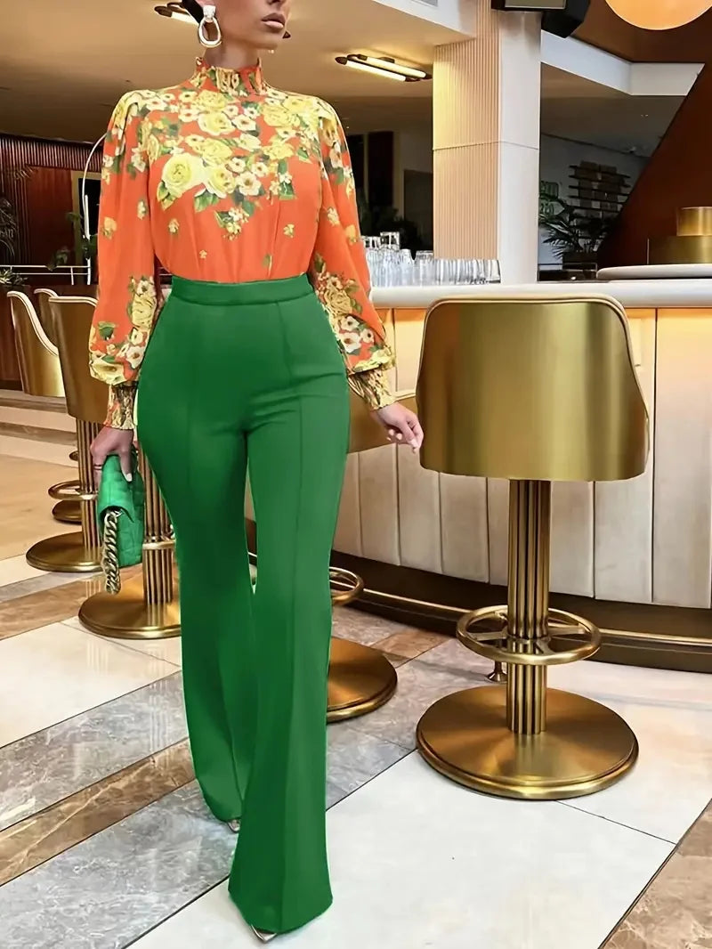 High Rise Bell-Bottoms/Solid Slim Trousers/Trendy Autumn Blended Flared Bottoms.