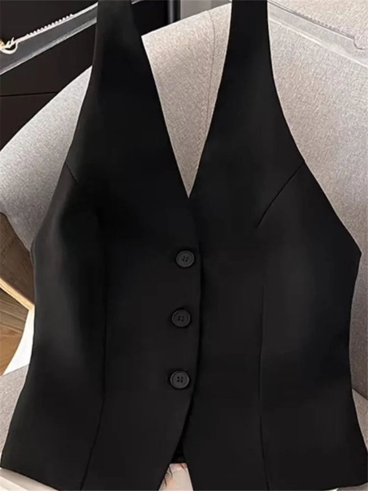 Women's denim jacket vest/Halter Vest Shirt Solid Color Neckline Tie Front Sleeveless/Polyester