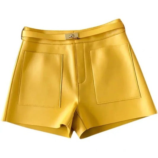 Luxury High-Waisted Faux Leather Tailored Shorts – Structured Designer-Inspired Statement Piece