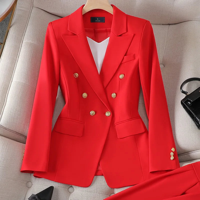 Pink Suit Set Women's Casual Profional Workwear Faionable Ele Spring Autumn New Sle Polyester Material.