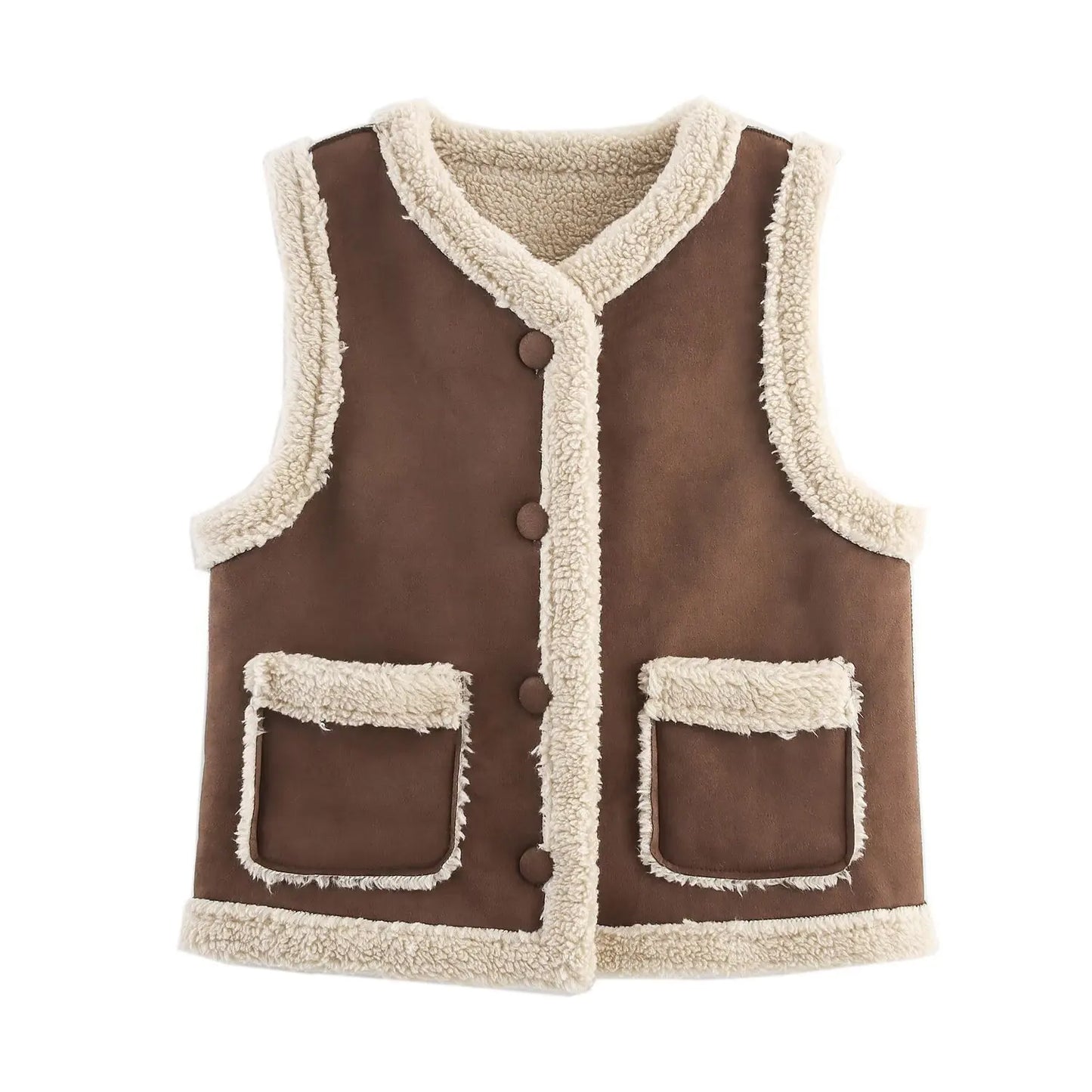 New Autumn Winter Fashionable Vest/Outerwear Jacket Double-Sided Wear/Women's Sleeveless Vest Brown Lamb Fur Retro Style Coat/Western Style.