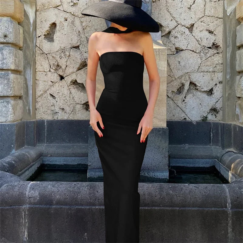 Elegant Halter Neck Bodycon Maxi Dress for Women – Strapless Backless Sleeveless Evening Party Dress | Modern Blend Boutique