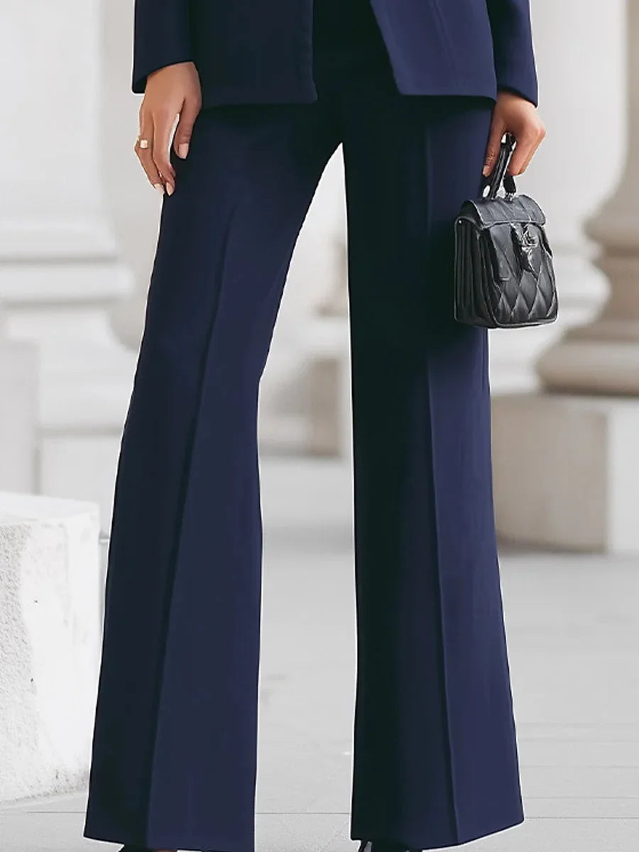 Two-Piece Women’s Tailored Pant Set – Elegant Solid Matching Blazer & Pants