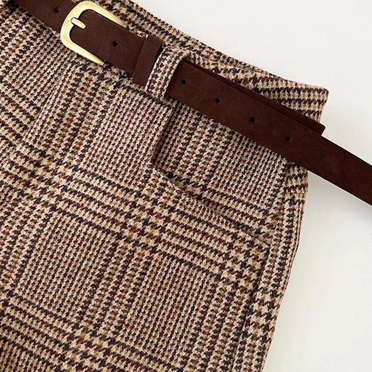 Women’s Mid-Waist Wool Blend Plaid Shorts – Autumn Winter Streetwear Short Pants