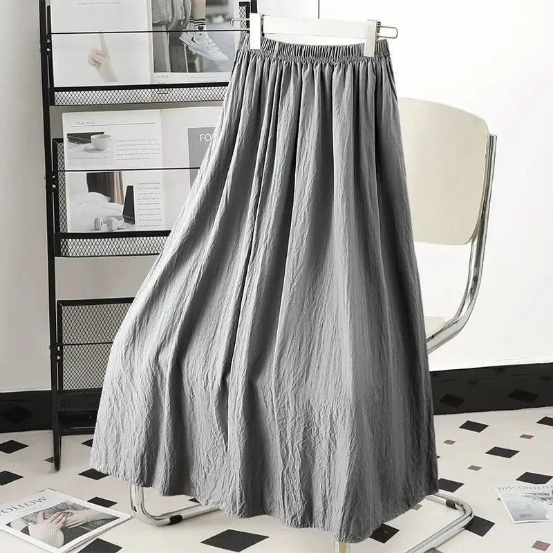 Solid New Trendy Pleated High Waist Solid Color Versatile Casual A-line Skirt/Ankle Length Tatting Craft.