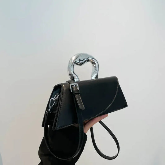 Luxury Heart Handle Mini Handbag – Structured Crossbody & Clutch Purse with Metallic Top Handle