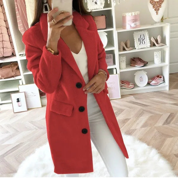 Fashion Woolen Blended Winter Coat’s/Turn Down Collar/Long Sleeve Double Breasted Woolen Coat for Women.