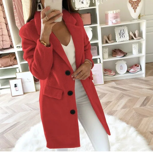 Fashion Woolen Blended Winter Coat’s/Turn Down Collar/Long Sleeve Double Breasted Woolen Coat for Women.