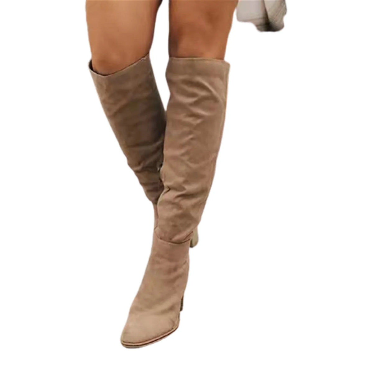Women’s Knee-High Suede-Look Boots – Elegant Chunky Block Heel, Side-Zip Tall Boots, Fall & Winter