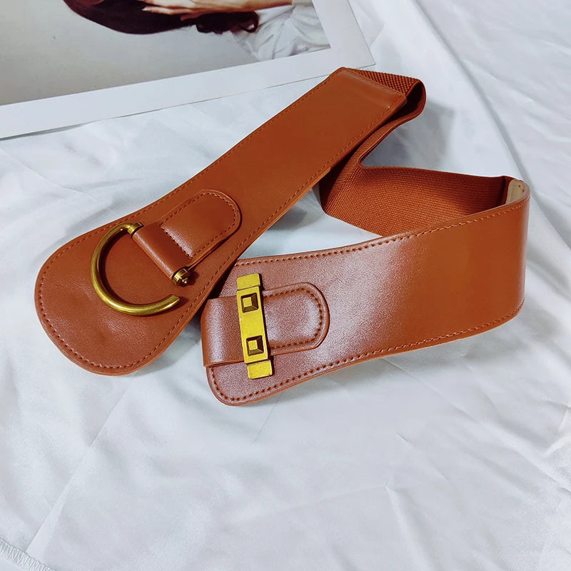 Designer Belts For Women High Quality Luxury Female Waist Stretch Cummerbunds Black Elastic Corset Belt Big Dress Waistband