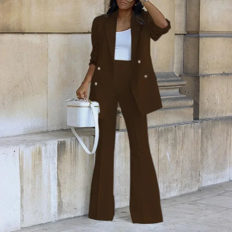 Elegant Women's Tracksuit/Double Breasted Blazers and Straight Flare Pants Suit/Matching Two 2 Piece Set Outfit’s.
