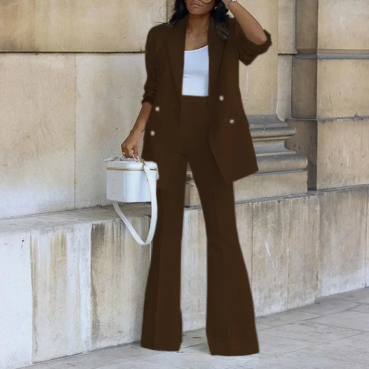 Elegant Women's Tracksuit/Double Breasted Blazers and Straight Flare Pants Suit/Matching Two 2 Piece Set Outfit’s.
