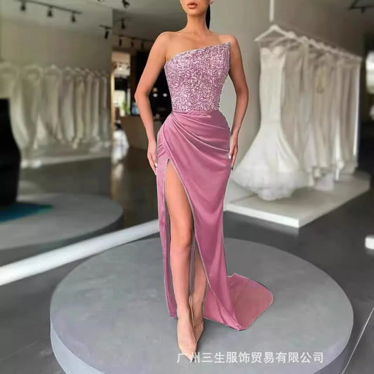 Sequin Pullover Sleeveless Mid-length/ Evening Dress/Elegant Chest Wrapping Dress.