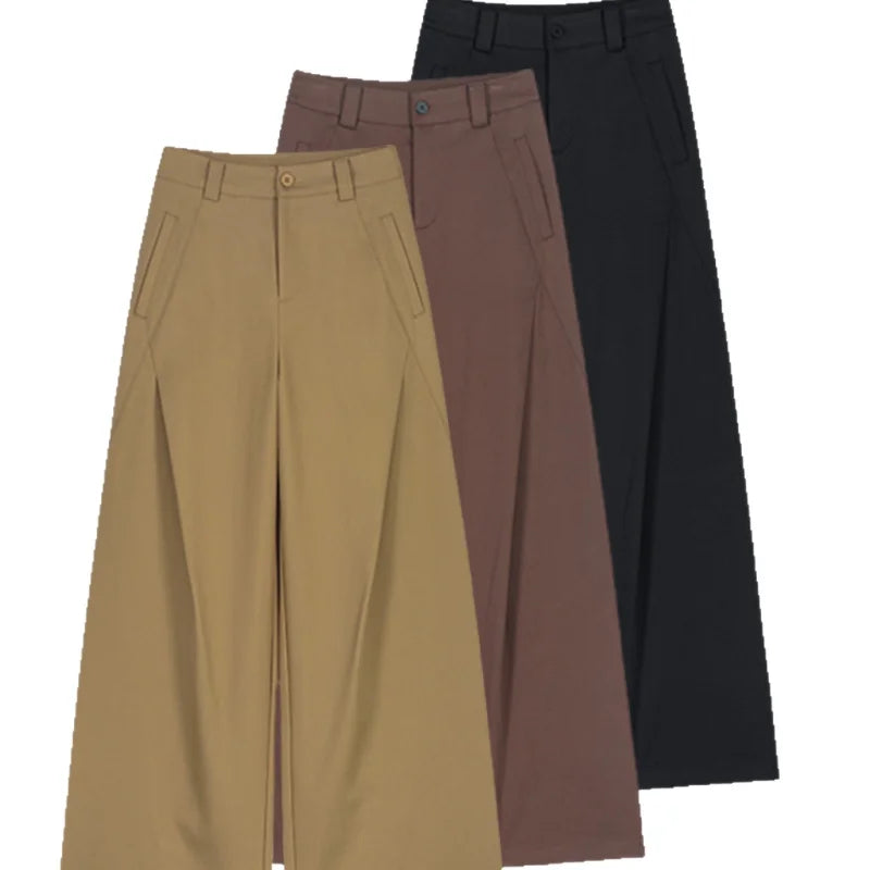 Stylish Khaki Cargo Wide Leg Pant’s/Women's Autumn New Style/Loose Slimming Straight Leg Trouser’s.