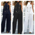 Effortlessly Halter Neck Solid Color Sleeveless Suit Wide Leg Pants Trousers Two-piece Suit.