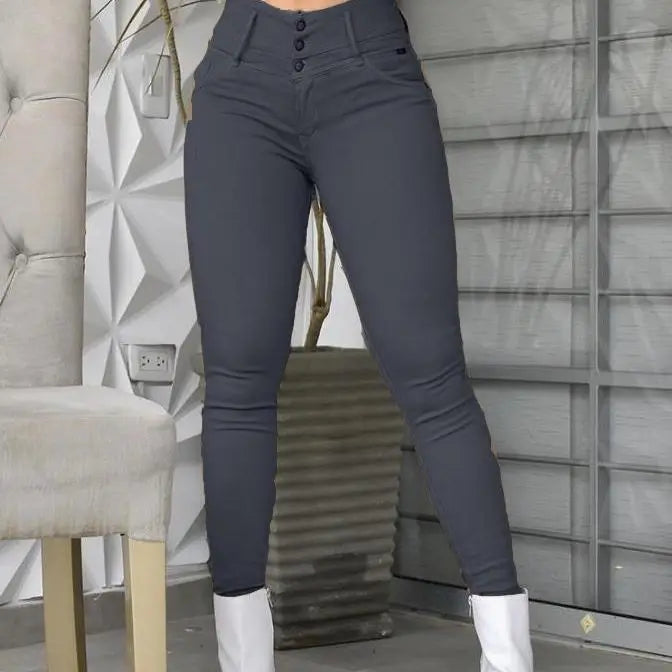 Elegant High Waist Pant’s/Fashion Versatile Casual Solid Color/Button Tight Trouser’s/Ankle Length Pant’s.