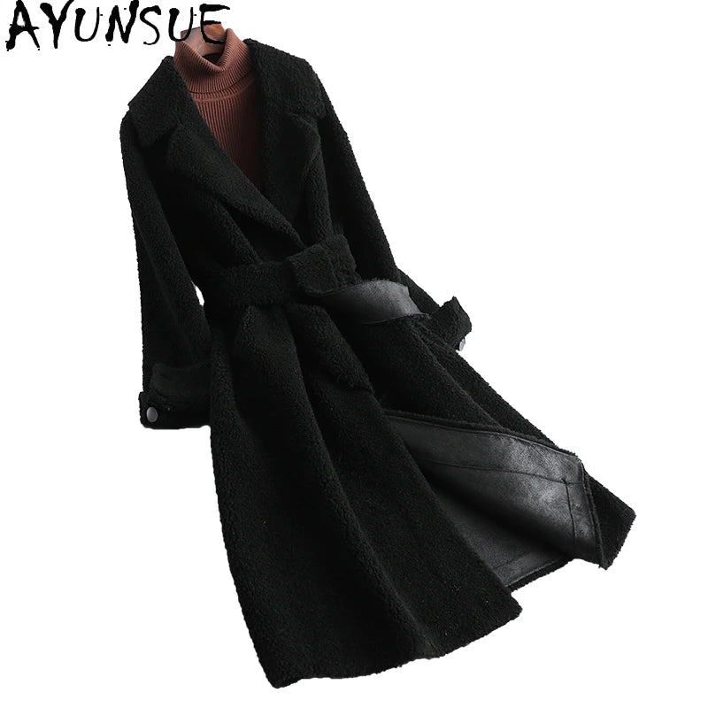 Sumptuous Solid Natural Woolen Coat/Woman Mid Length Lace-up Winter Coat/New Outerwear’s.