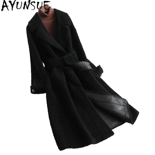 Sumptuous Solid Natural Woolen Coat/Woman Mid Length Lace-up Winter Coat/New Outerwear’s.