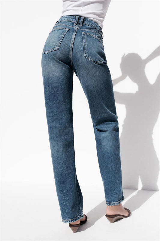 Women’s High-Waisted Straight-Leg Jeans – Classic Relaxed Fit Denim Pants