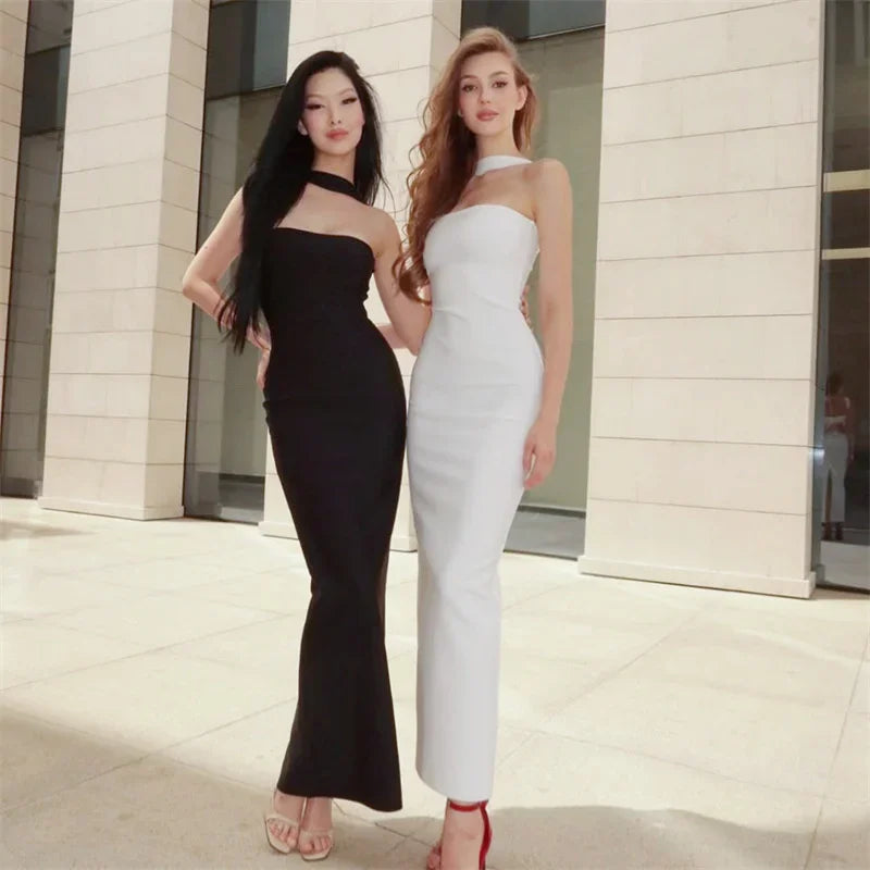 Elegant Halter Neck Bodycon Maxi Dress for Women – Strapless Backless Sleeveless Evening Party Dress | Modern Blend Boutique