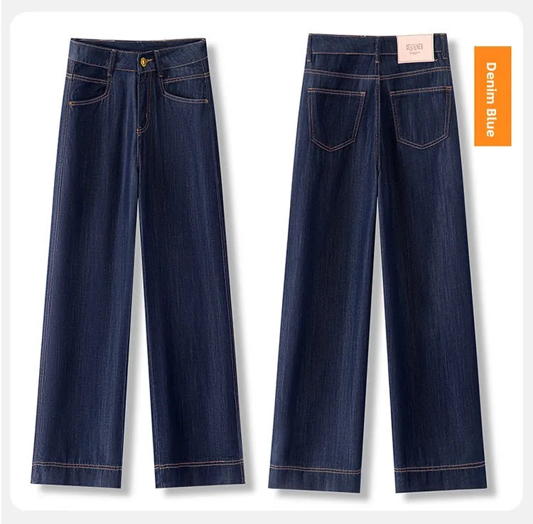 Women’s High-Waist Wide-Leg Jeans | Retro Straight-Leg Denim Pants | Light & Dark Wash