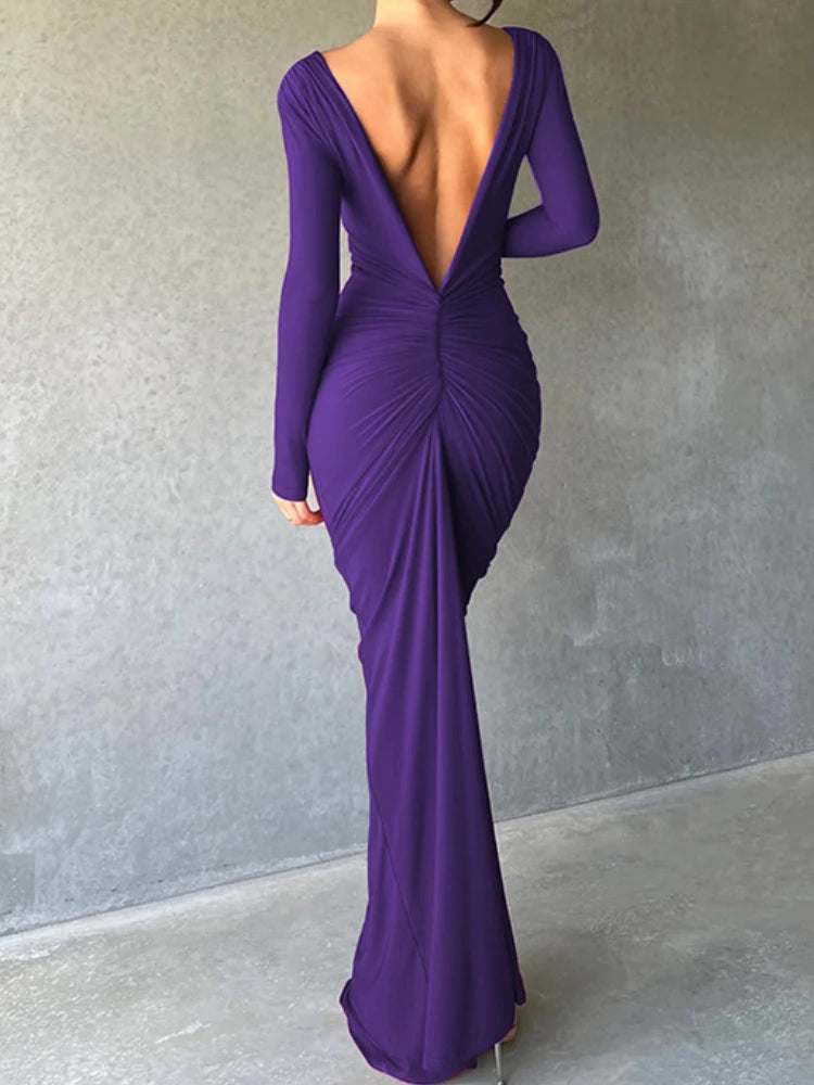 Reversible Deep V Backless Maxi Dress