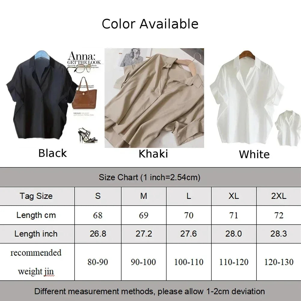 Breathable Barca Top/Simple Short Batwing Sleeve Turn/Town Quick Dry Collar Shirts Solid Color/Female Vintage Style/Comfortable Stretched fitted Shirt.