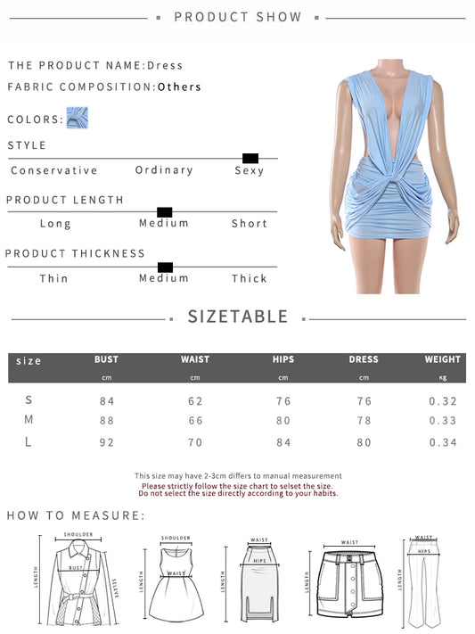 Timeless Deep V-Neck Ruched Bodycon Mini Dress – Elegant Sleeveless Stretch Party Dress for Women