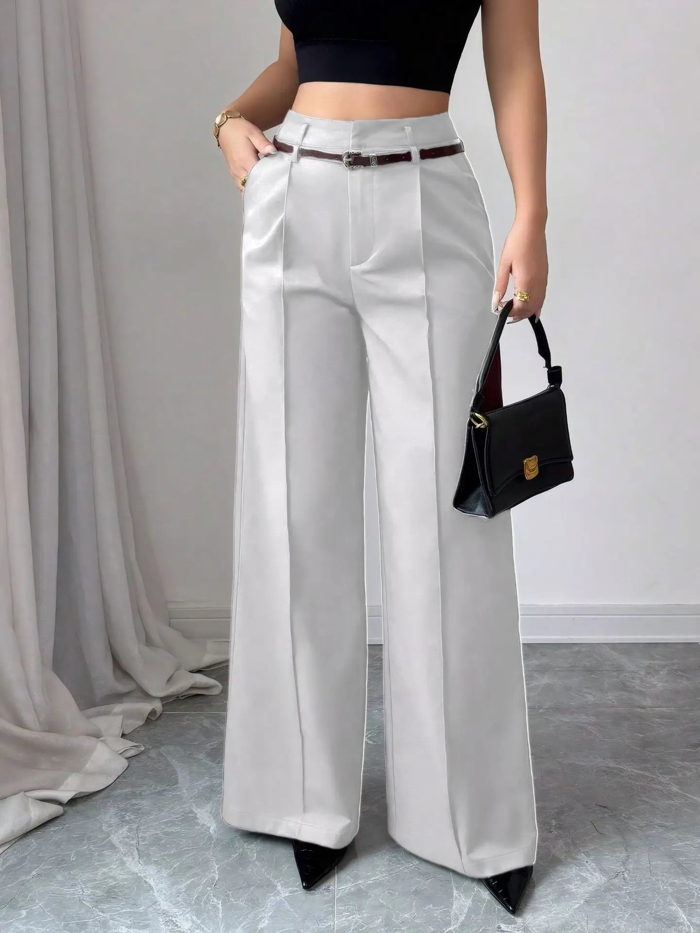Modern Commense Trouser’s/Loose Fitted Pant’s/Tatting Designed/Slightly Stretched Pant’s/Comfortable High Ride Wear/Plain Full Length/ Wide Leg Pant’s.