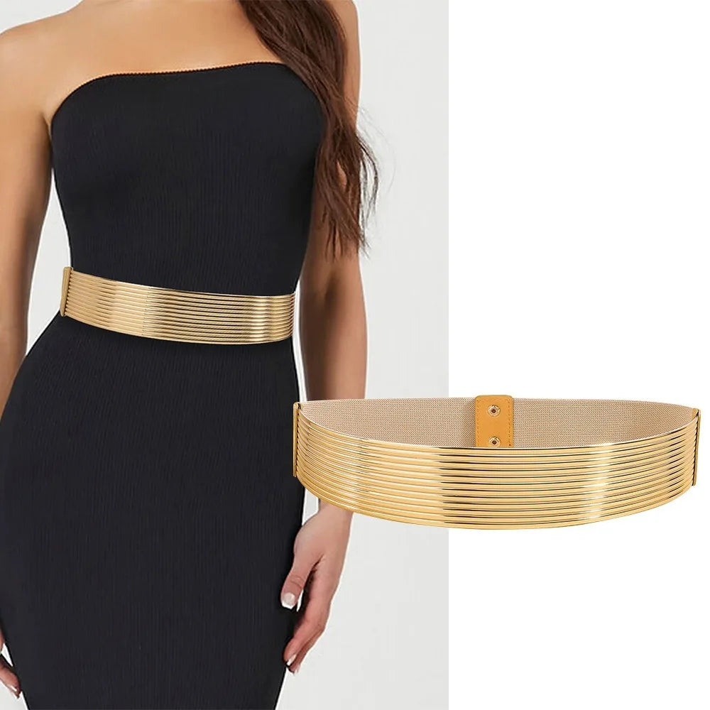 Fashioned Gold Waist Belt/Ladies Golden Buttoning Belt/Tight Waistband Fashion Accessory for Women.