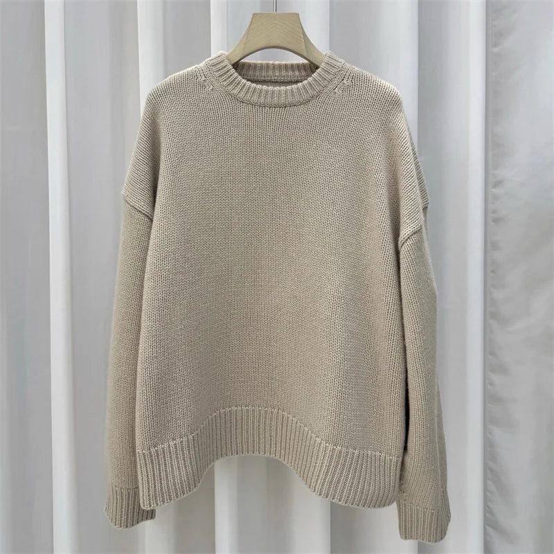 Women's Versatile Crewneck  Cashmere knitted Sweater/Ribbed Neckline/Elastic Cuff Hem/Long Sleeved Woolen Blend Pullover.