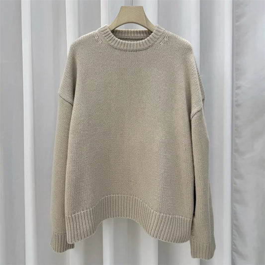 Women's Versatile Crewneck  Cashmere knitted Sweater/Ribbed Neckline/Elastic Cuff Hem/Long Sleeved Woolen Blend Pullover.