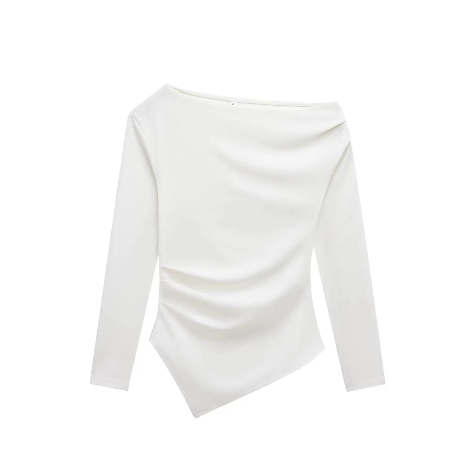 Fashion Chic Asymmetrical Pleated Blouse/Long Sleeve Solid T-Shirt Top.