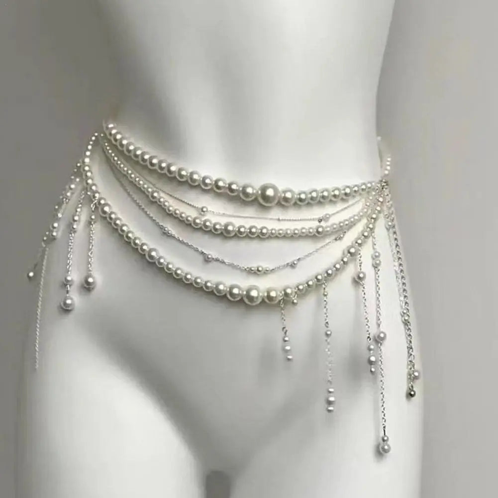Retro Multilayer Pearl Belt/Waist Chain Belt For Women/Stylish Body Jewelry Accessories.