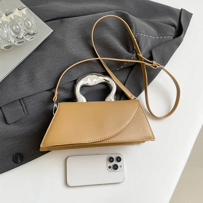 Luxury Heart Handle Mini Handbag – Structured Crossbody & Clutch Purse with Metallic Top Handle