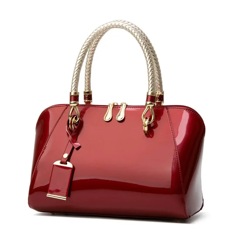 Luxury Pink Patent Leather Handbag – Glossy Top Handle Tote with Gold Hardware | Modern Blend Boutique