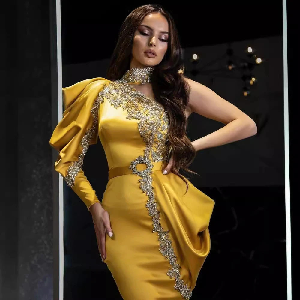 Luxury Sequin Evening Dress/Off Shoulder Irregular Chic Sleeve Party Cocktail/Maxi Fishtail Floor-Length.