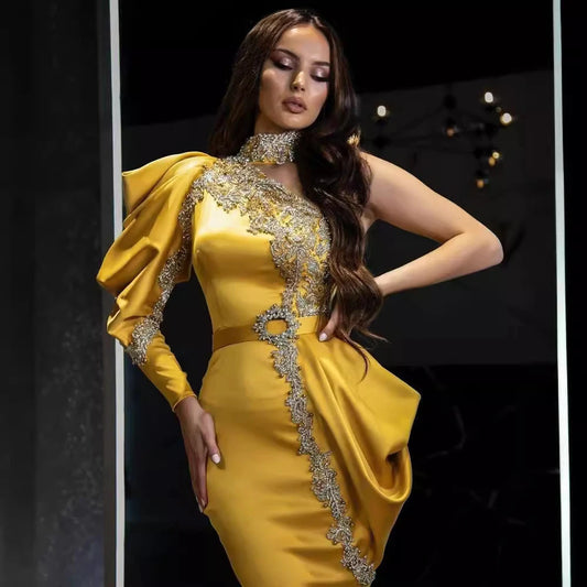 Luxury Sequin Evening Dress/Off Shoulder Irregular Chic Sleeve Party Cocktail/Maxi Fishtail Floor-Length.