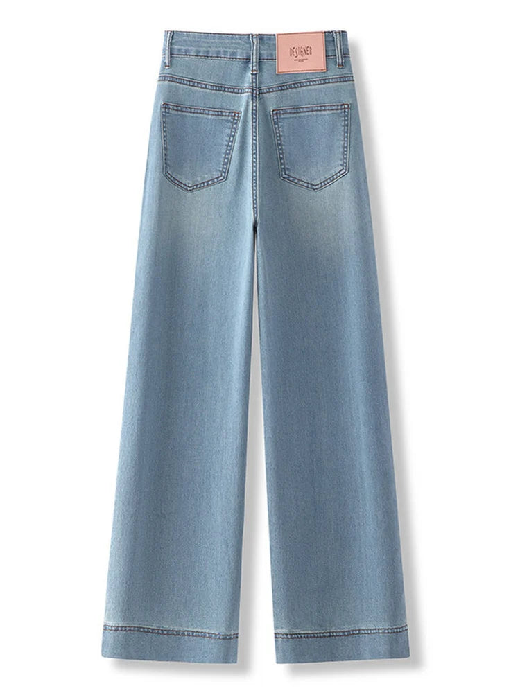Women’s High-Waist Wide-Leg Jeans | Retro Straight-Leg Denim Pants | Light & Dark Wash