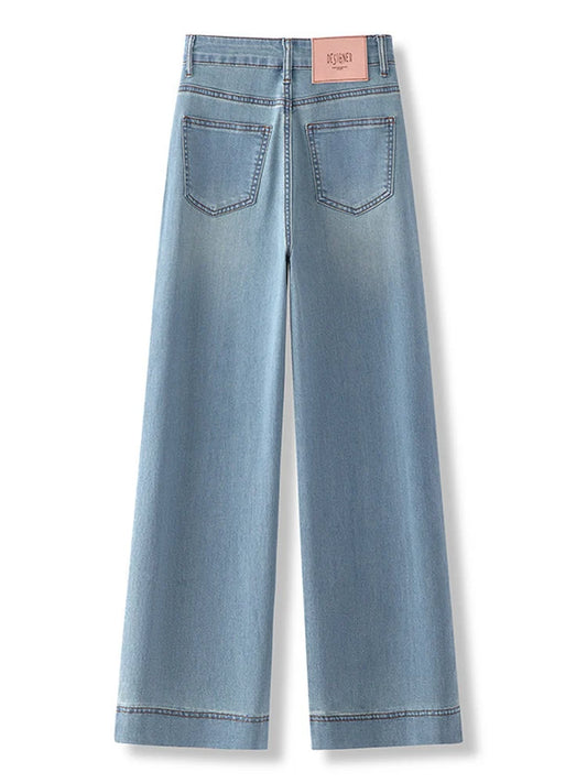 Women’s High-Waist Wide-Leg Jeans | Retro Straight-Leg Denim Pants | Light & Dark Wash