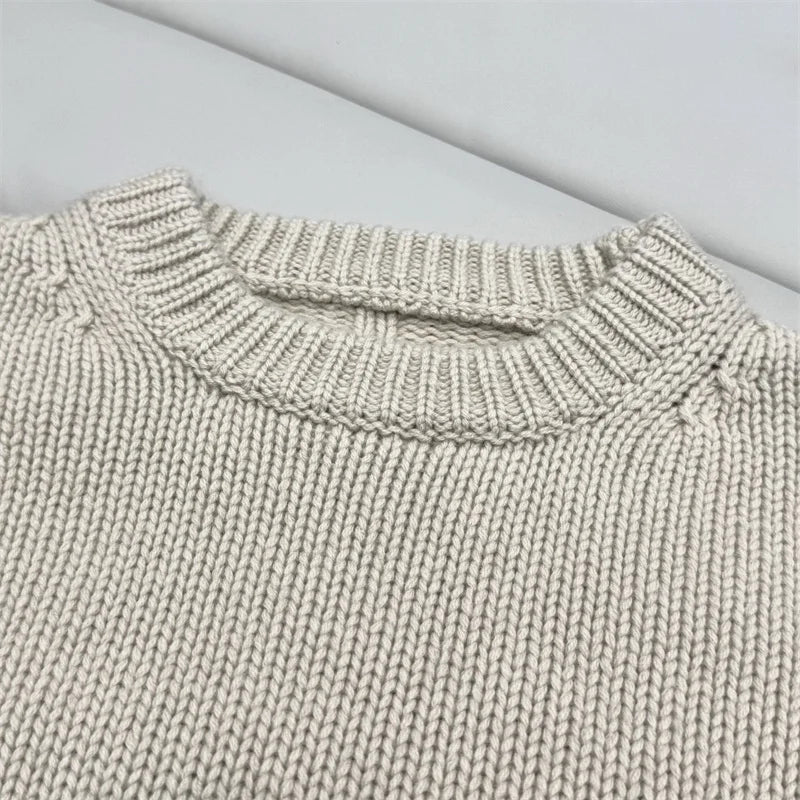 Women's Versatile Crewneck  Cashmere knitted Sweater/Ribbed Neckline/Elastic Cuff Hem/Long Sleeved Woolen Blend Pullover.