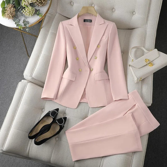 Timeless Elegance: Double-Breasted Blazer & Slim Fit Pants Set/Effortless power for the modern woman.