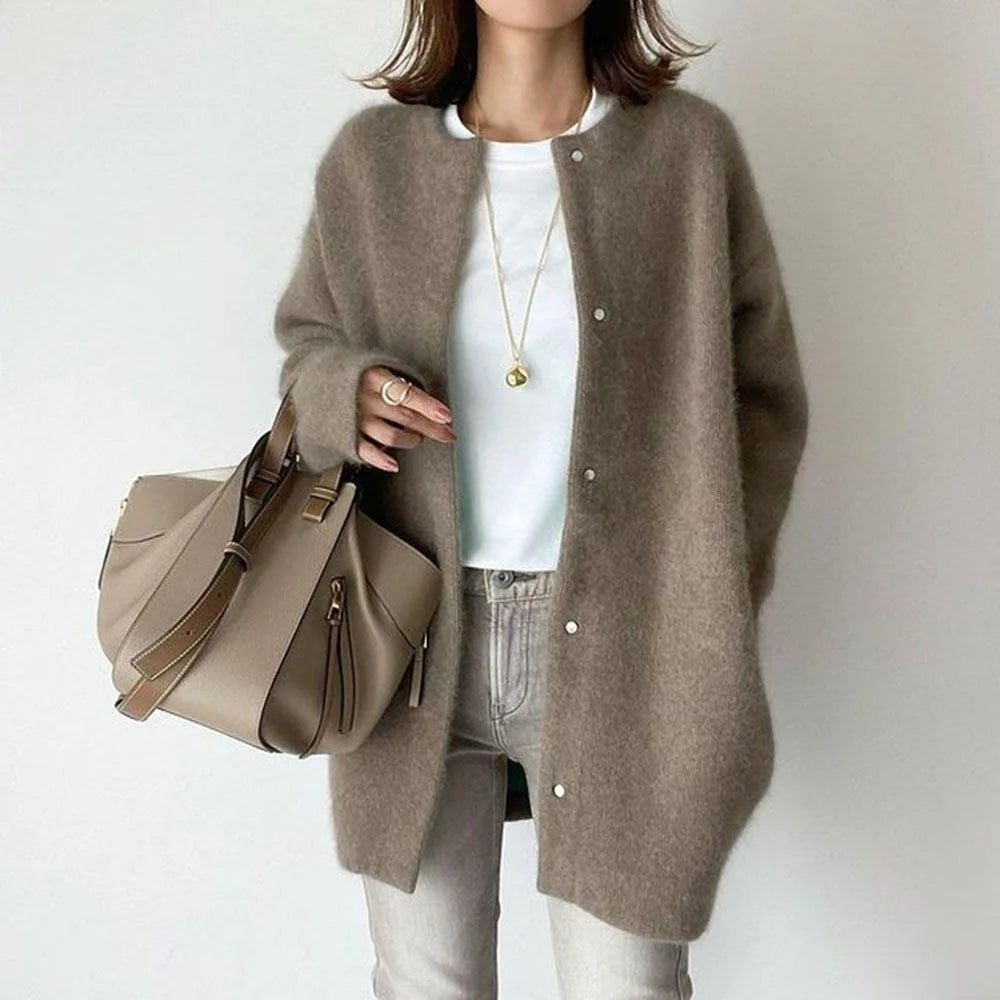 Solid Wool Made Coat/Casual Blend Appearance/Solid Mid Length With  Long Sleeves/Single Breasted Loose Fitted Round Neck.