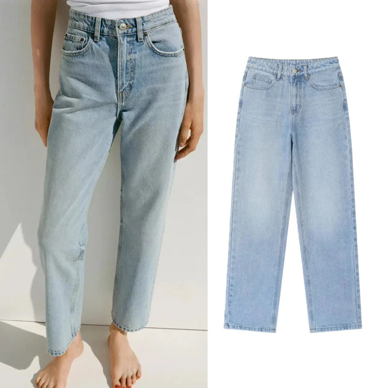 Women’s High-Waisted Straight-Leg Jeans – Classic Relaxed Fit Denim Pants