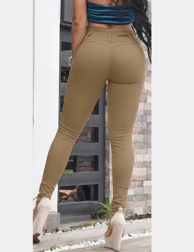 Elegant High Waist Pant’s/Fashion Versatile Casual Solid Color/Button Tight Trouser’s/Ankle Length Pant’s.