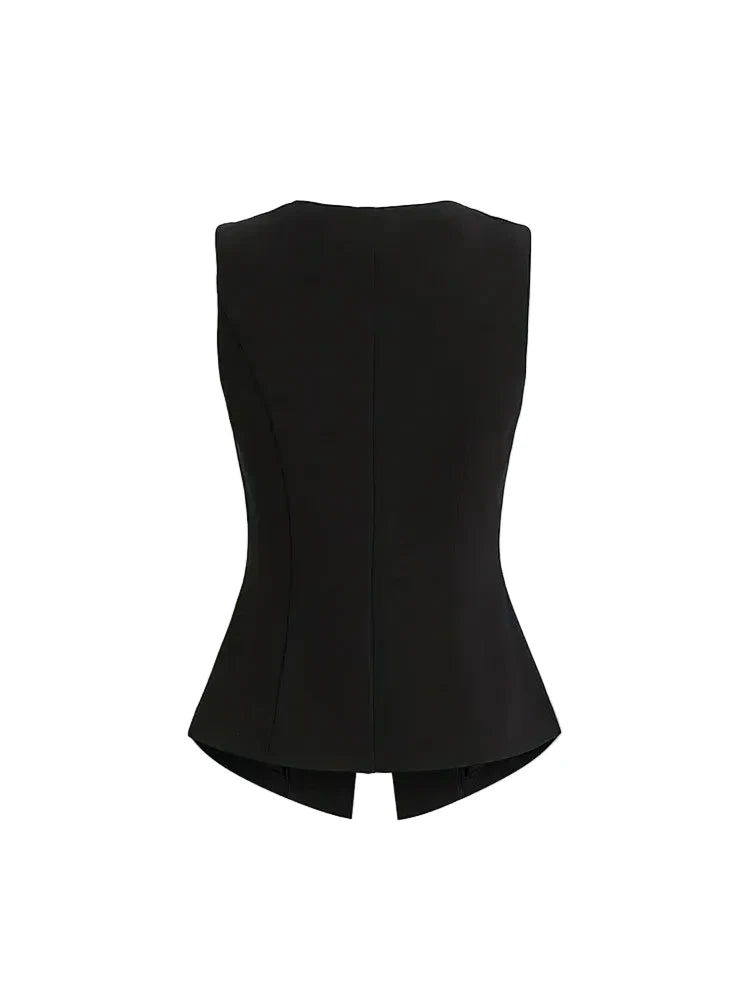 New Plus Size Women’s Sleeveless Vest – Slim Fit Solid Top with Large Metal Buttons | Elegant Formal Cardigan for Special Occasion