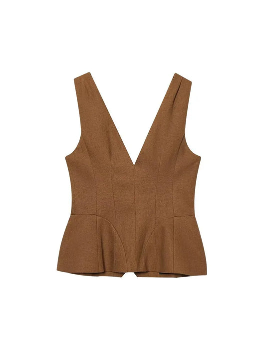Vests Coats Fashion Casual Solid V-Neck Single/Breasted Linen Loose Female Elegant Street Waistcoat Clothing.